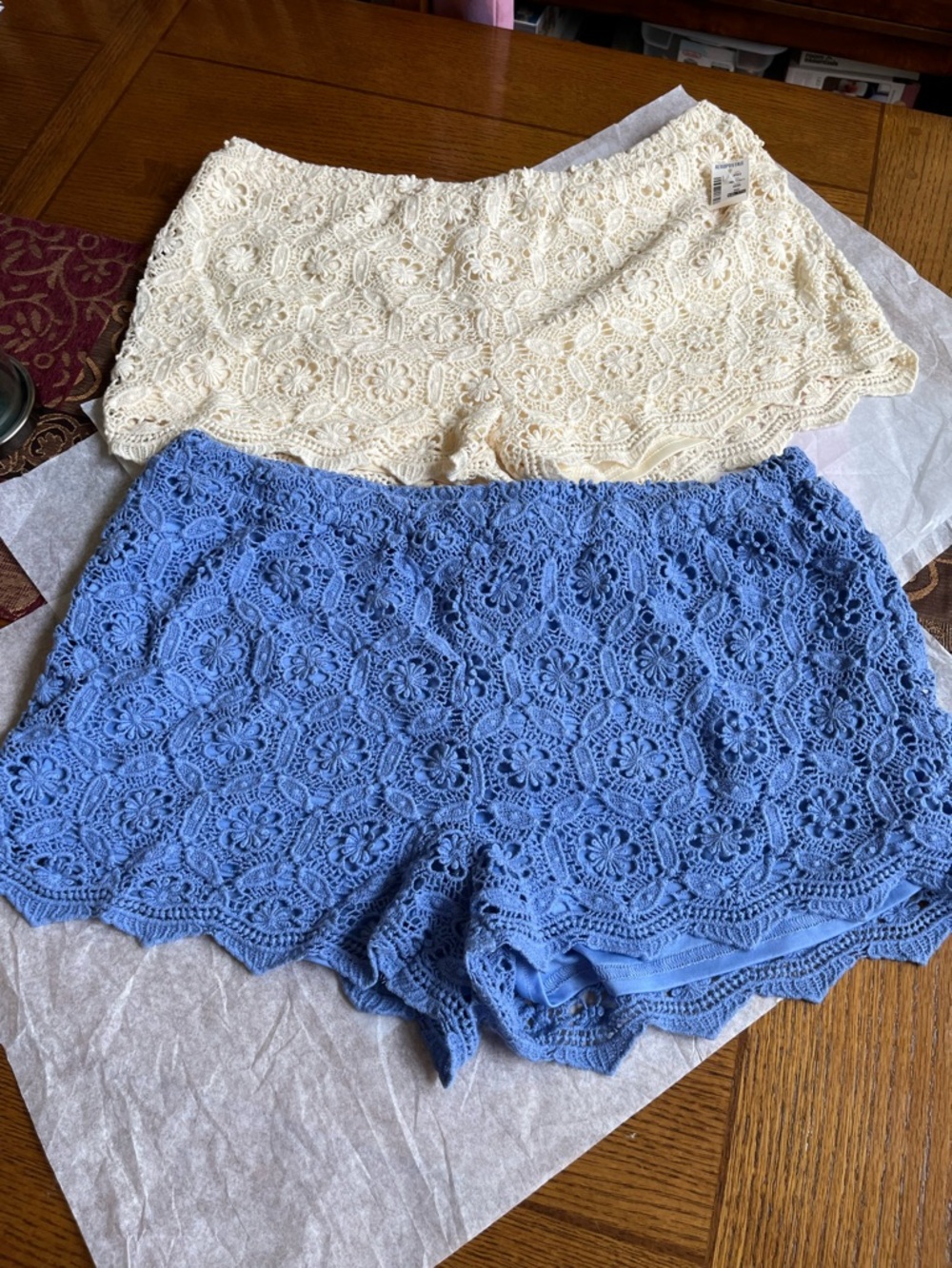 Aeropostale Crochet Lace Skorts in Blue and Cream Summer Shorts Beach